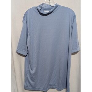 Irvine Park Womens Blue Mock Neck Short Sleeve Ribbed Knit Top Medium 613185